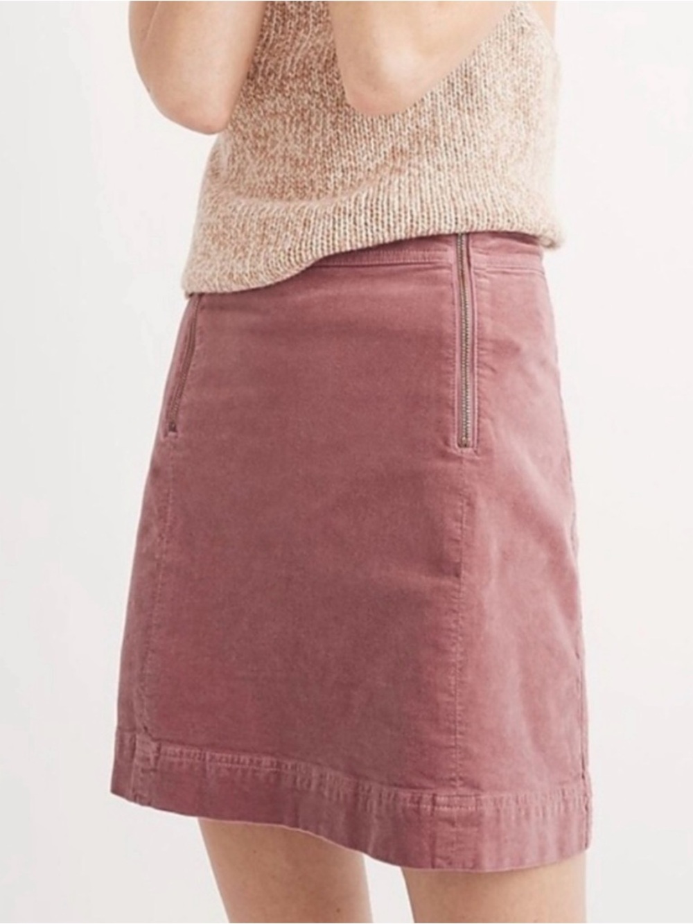 Madewell Double Zipper A-Line Velvet Mini Skirt, Dusty Rose, Size 4, P04060991